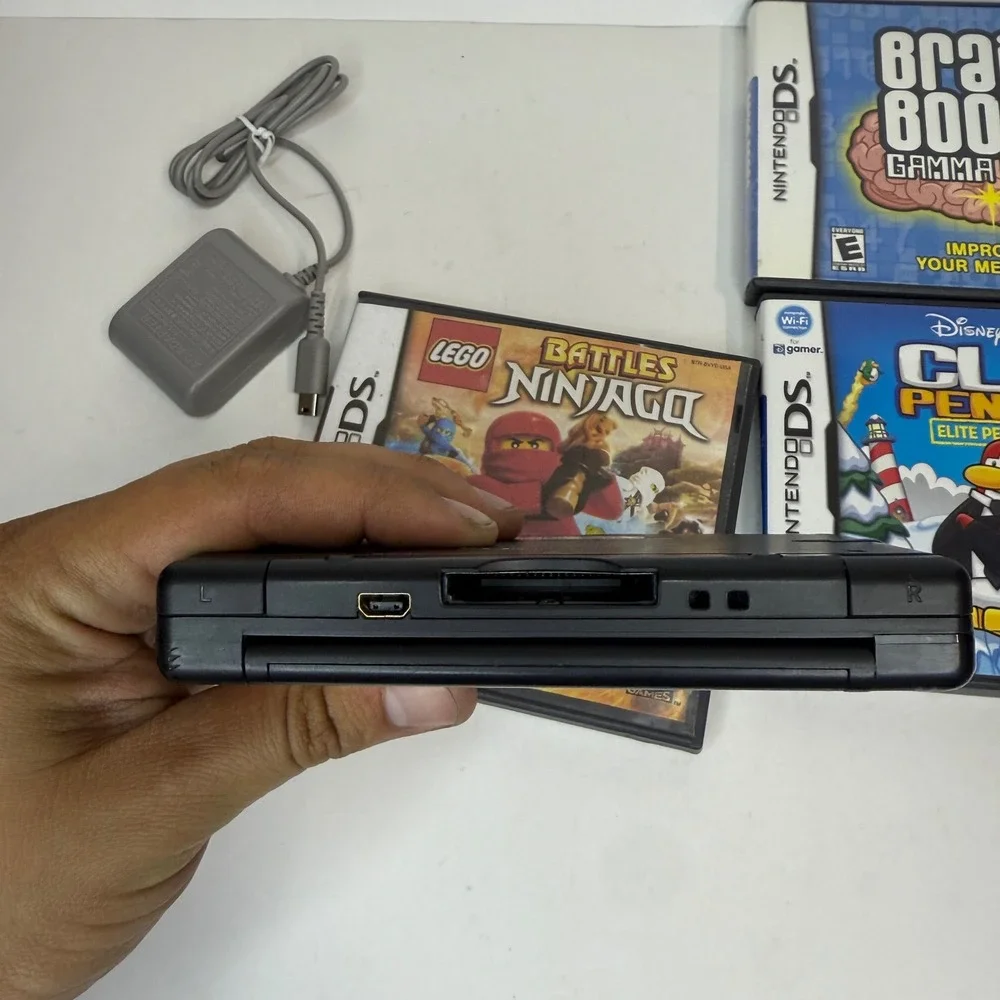 Nintendo DS Lite Crimson Red Black Console Bundle with Charger and 3 Games